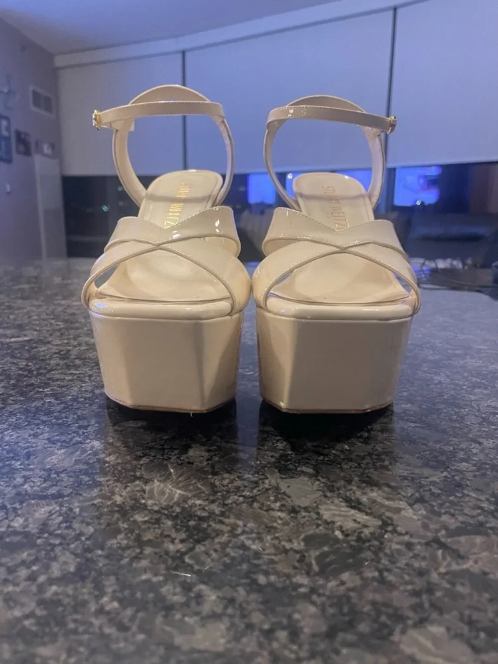 Stuart Weitzman Patent Leather Lasercut Accent High Heals